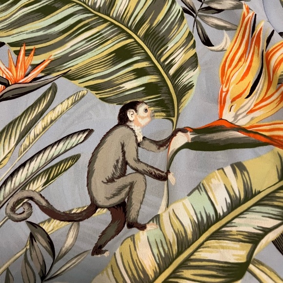 Tropical Monkey and Giraffe Print Ann Taylor Short Sleeve Shirt - Picture 10 of 11